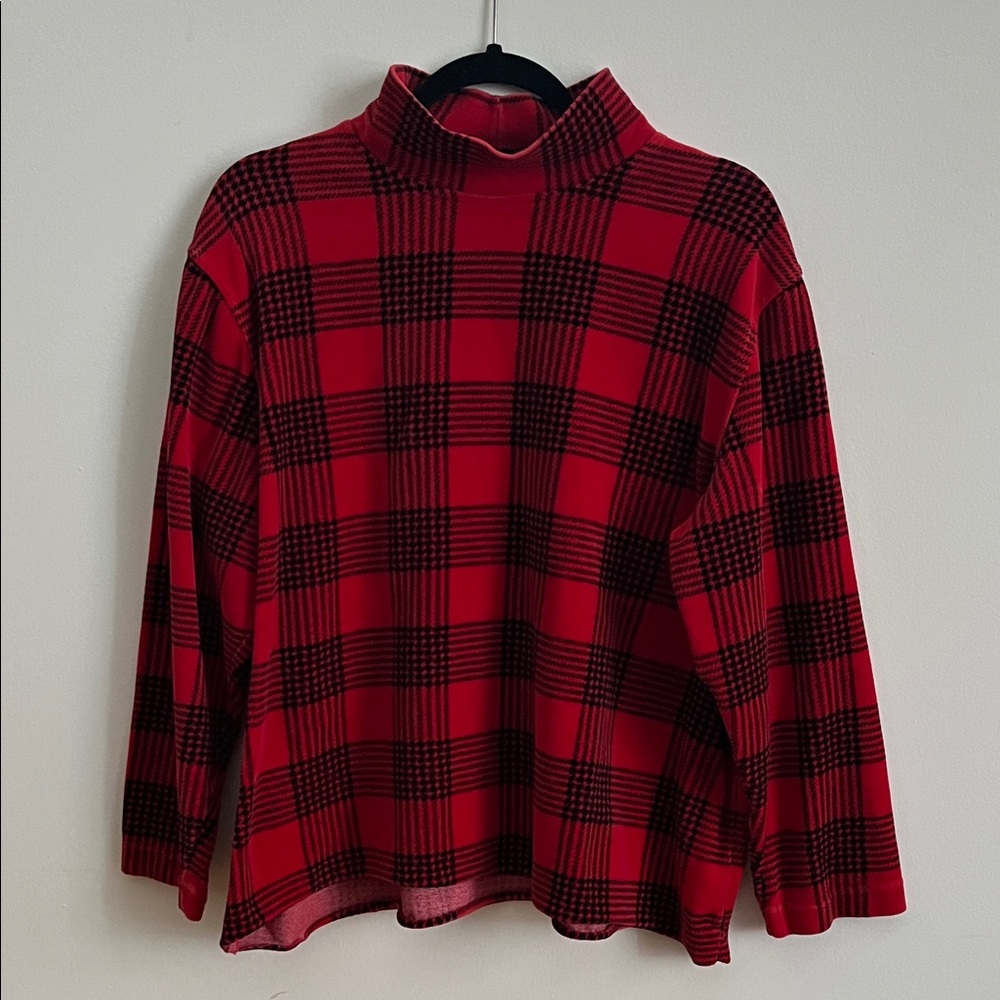 Cozy Red and Black Checkered Turtleneck Sweater